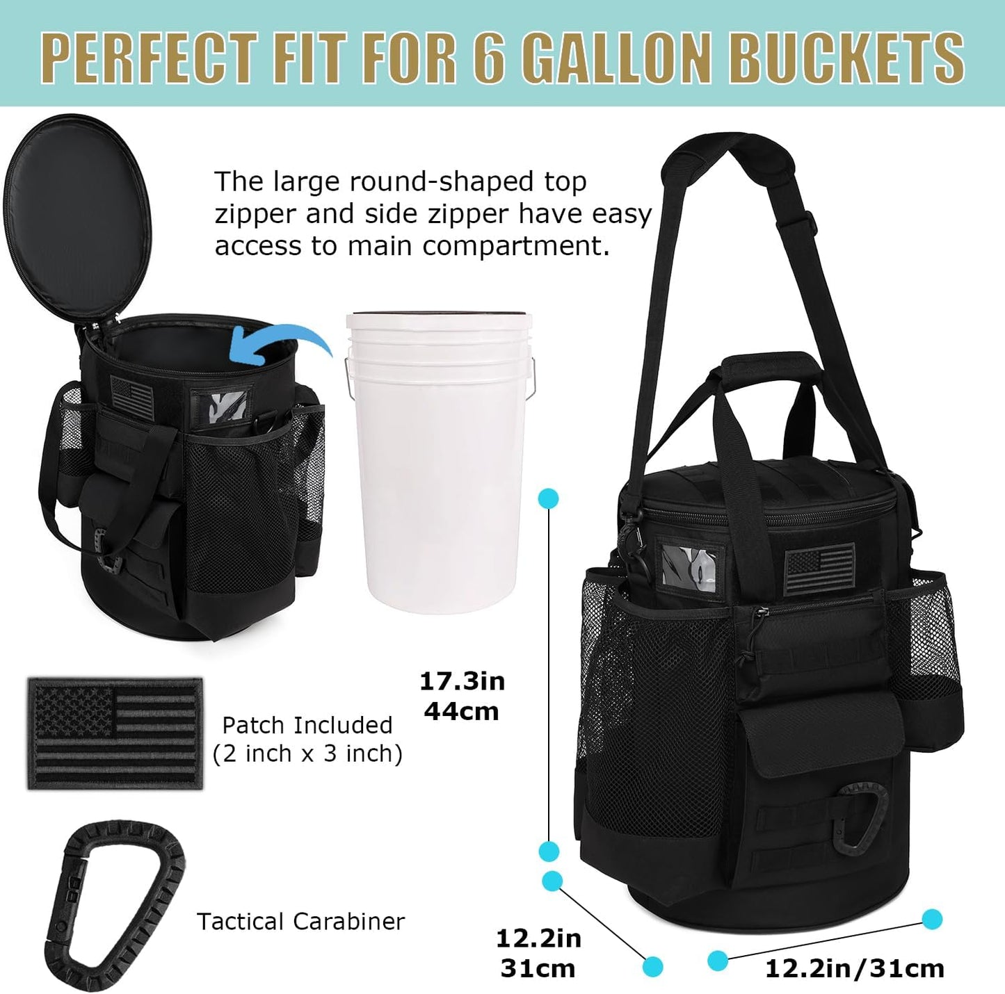 Baseball Bucket Bag Baseball Coaching Accessories Organizer Tactical Style Softball Bucket Bag with Anti-Slip Bottom, Multiple Pockets for Bat, Gloves, Scoreboards