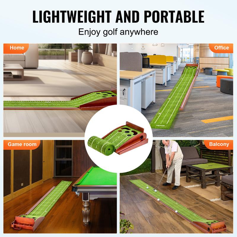 VEVOR Golf Putting Mat, 5 Hole Indoor Golf Putting Green, Wrinkle-Free Golf Training Aid, Mini Golf Set with Auto-Ball Return, Alignment Guide, 3 Ball, Wood Base, Game Practice Gift for Home Offic