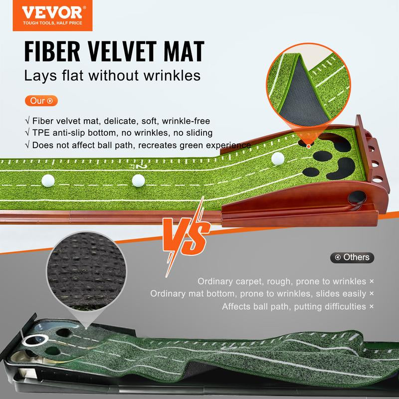 VEVOR Golf Putting Mat, 5 Hole Indoor Golf Putting Green, Wrinkle-Free Golf Training Aid, Mini Golf Set with Auto-Ball Return, Alignment Guide, 3 Ball, Wood Base, Game Practice Gift for Home Offic