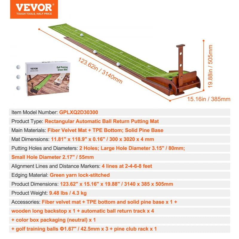 VEVOR Golf Putting Mat, 5 Hole Indoor Golf Putting Green, Wrinkle-Free Golf Training Aid, Mini Golf Set with Auto-Ball Return, Alignment Guide, 3 Ball, Wood Base, Game Practice Gift for Home Offic