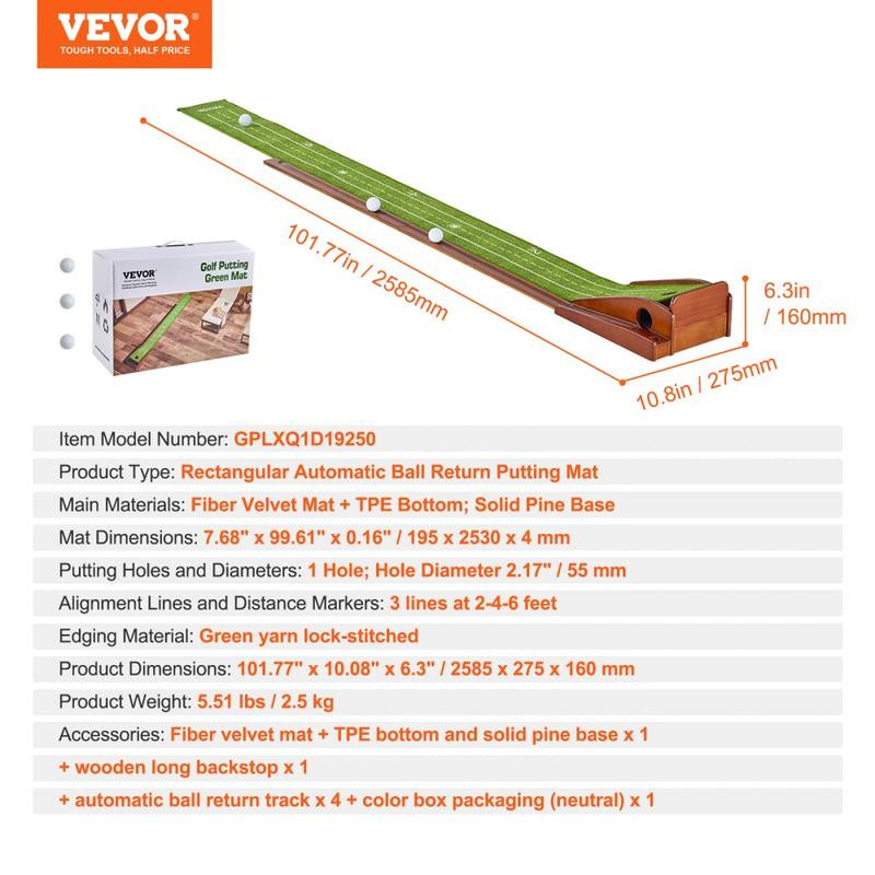 VEVOR Golf Putting Mat, 5 Hole Indoor Golf Putting Green, Wrinkle-Free Golf Training Aid, Mini Golf Set with Auto-Ball Return, Alignment Guide, 3 Ball, Wood Base, Game Practice Gift for Home Offic