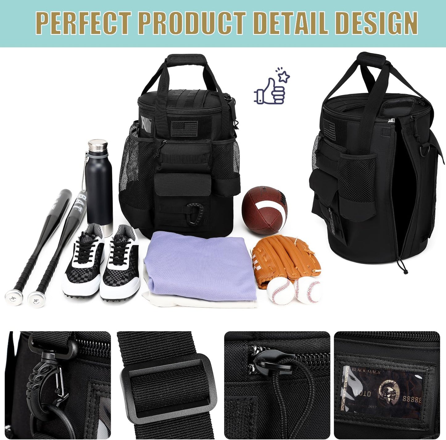 Baseball Bucket Bag Baseball Coaching Accessories Organizer Tactical Style Softball Bucket Bag with Anti-Slip Bottom, Multiple Pockets for Bat, Gloves, Scoreboards