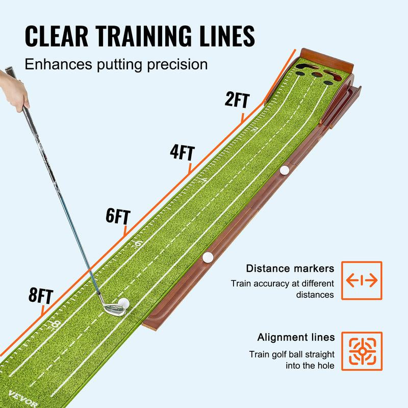 VEVOR Golf Putting Mat, 5 Hole Indoor Golf Putting Green, Wrinkle-Free Golf Training Aid, Mini Golf Set with Auto-Ball Return, Alignment Guide, 3 Ball, Wood Base, Game Practice Gift for Home Offic