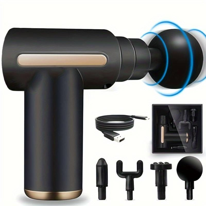 Professional Deep Tissue Black Massage Gun, 4 Heads for Complete Muscle Relaxation and Pain Management Portable Handheld Fascia Massage Gun