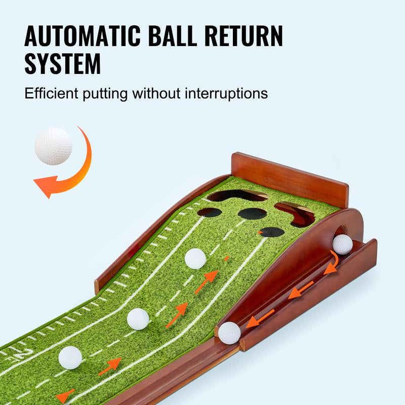 VEVOR Golf Putting Mat, 5 Hole Indoor Golf Putting Green, Wrinkle-Free Golf Training Aid, Mini Golf Set with Auto-Ball Return, Alignment Guide, 3 Ball, Wood Base, Game Practice Gift for Home Offic