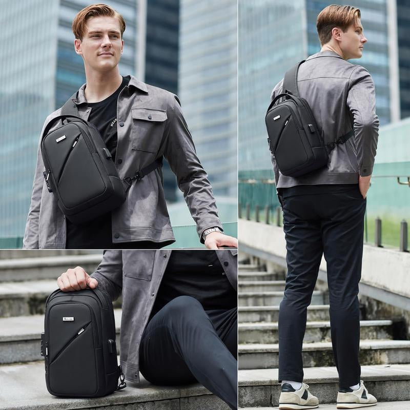 Hiking Daypack Shoulder Backpack Crossbody Sling Bag for Men, Chest Bags with USB Charger Port for Casual Camping Biking Travel Cycling