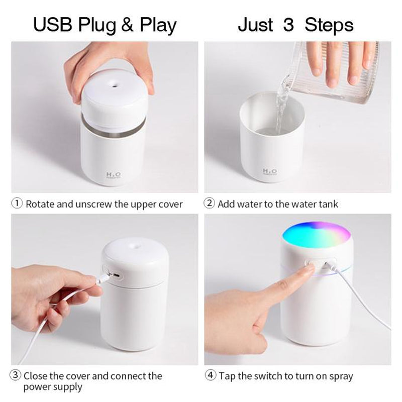 DOVVEE Cube Car Humidifier Rainbow Mist Portable USB Mini Humidifier 2 Modes, Mood Magic for /Bedrooms/Desks/Stinky Room