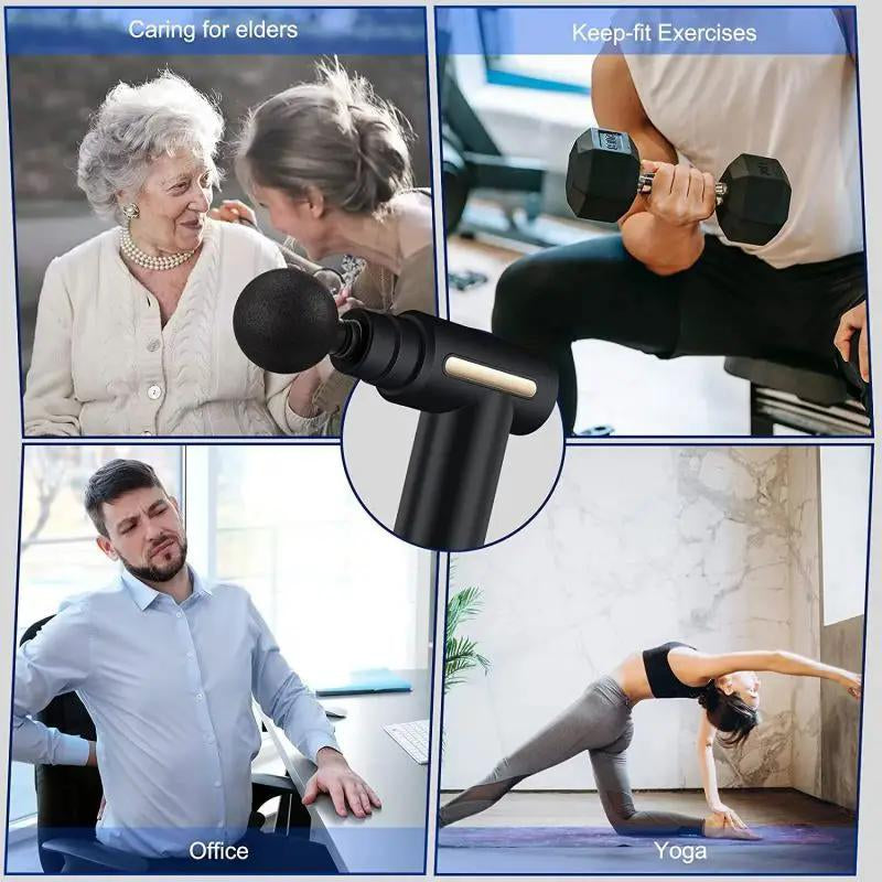 Professional Deep Tissue Black Massage Gun, 4 Heads for Complete Muscle Relaxation and Pain Management Portable Handheld Fascia Massage Gun