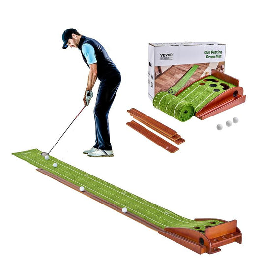 VEVOR Golf Putting Mat, 5 Hole Indoor Golf Putting Green, Wrinkle-Free Golf Training Aid, Mini Golf Set with Auto-Ball Return, Alignment Guide, 3 Ball, Wood Base, Game Practice Gift for Home Offic
