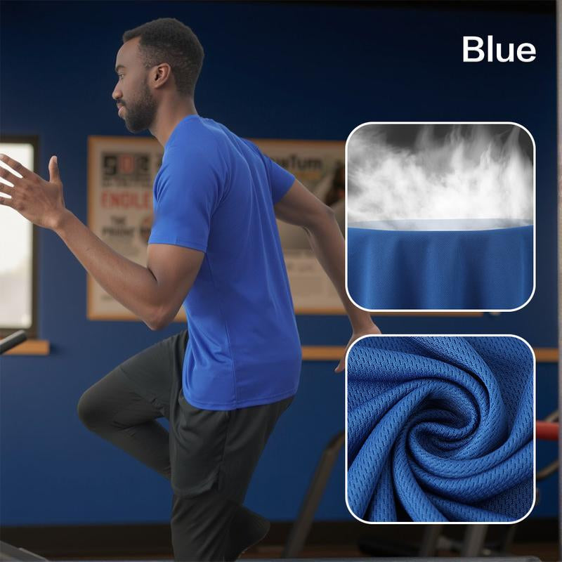 OKP Men'S 5 Pack Running Short-Sleeved Sports T-Shirt, High Elasticity and Quick-Drying Sportswear, round Neck Sports Tops Outdoor Activities Unisex