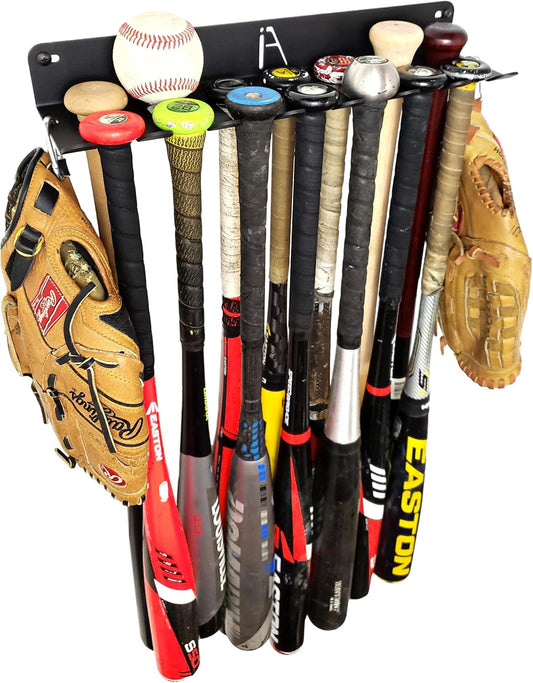 ALPHA BAT RACK XL (HOLDS 14 BATS) - Fence & Wall Mounted Baseball / Softball STEEL Bat Rack - Hardware INCLUDED for Fences/Concrete - Heavy Duty STEEL Rack for Baseball Storage/Organization
