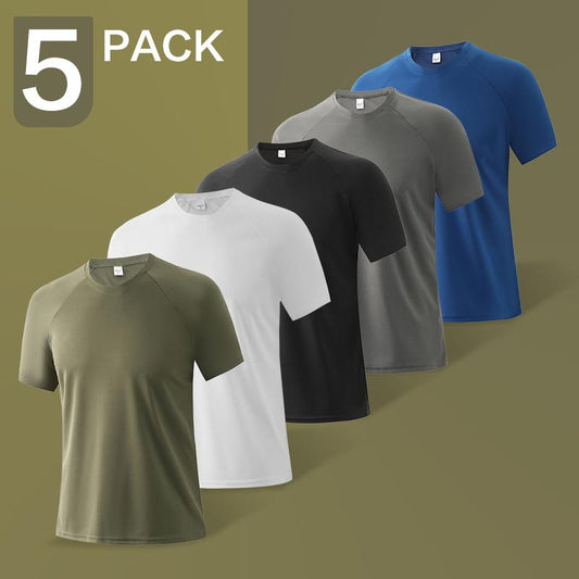 OKP Men'S 5 Pack Running Short-Sleeved Sports T-Shirt, High Elasticity and Quick-Drying Sportswear, round Neck Sports Tops Outdoor Activities Unisex